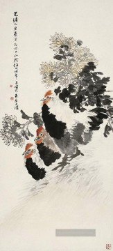  maler galerie - Ren Bonian drei Hähnen chinesische Malerei